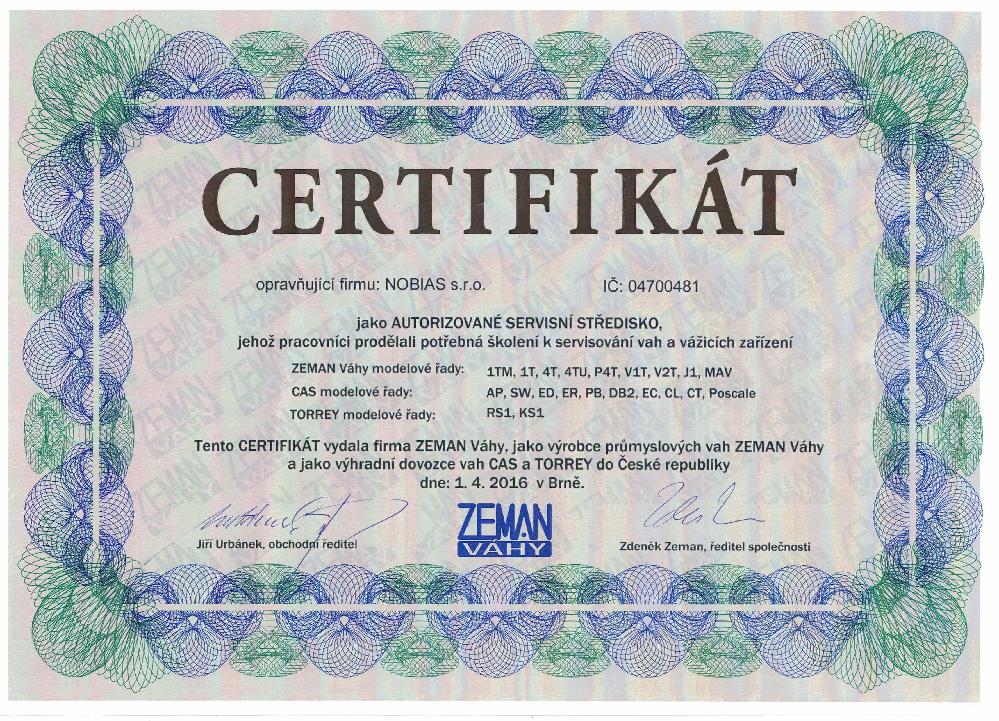 Certifikáty NOBIAS